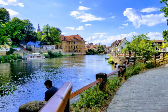 banks of the Regnitz river in the sun