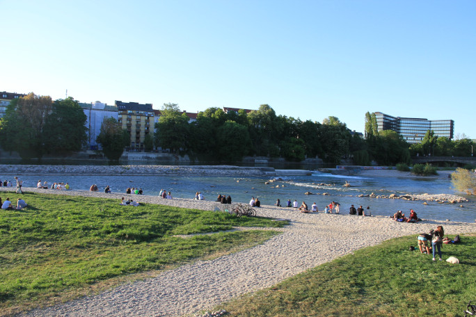 banks of a river with people having a walk
