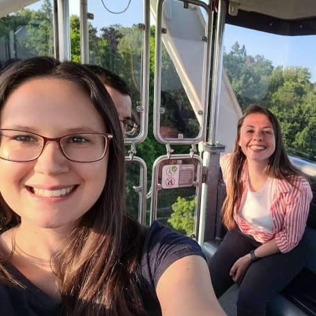 Raissa and a friend taking a selfie in a gondola