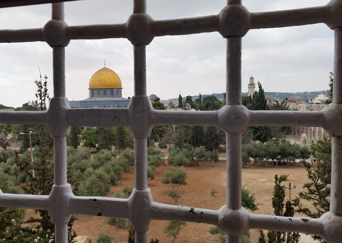 View out of a window at the Dome in Jerusalem.