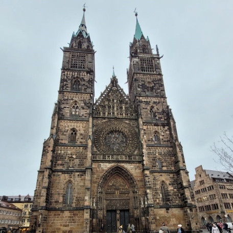 Frontal view on fassade of St. Lorenz church in Nuerenberg