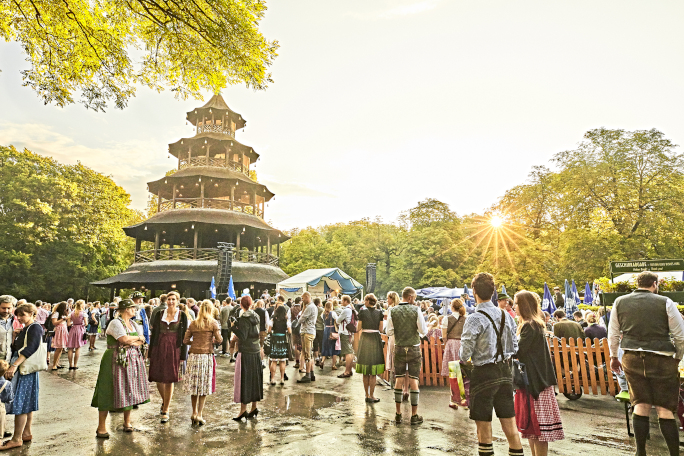 Beer garden at the Chinese Tower in Munich during the Cook's Ball.