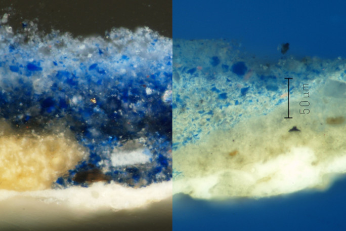 Two closeups of a granulary material seen through a microscope