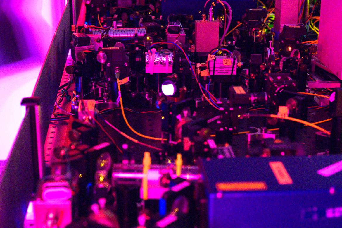 Close-up of wires, lenses and mirrors