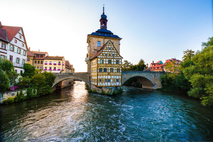 The Old Town Hall in the middle of the river Regnitz.