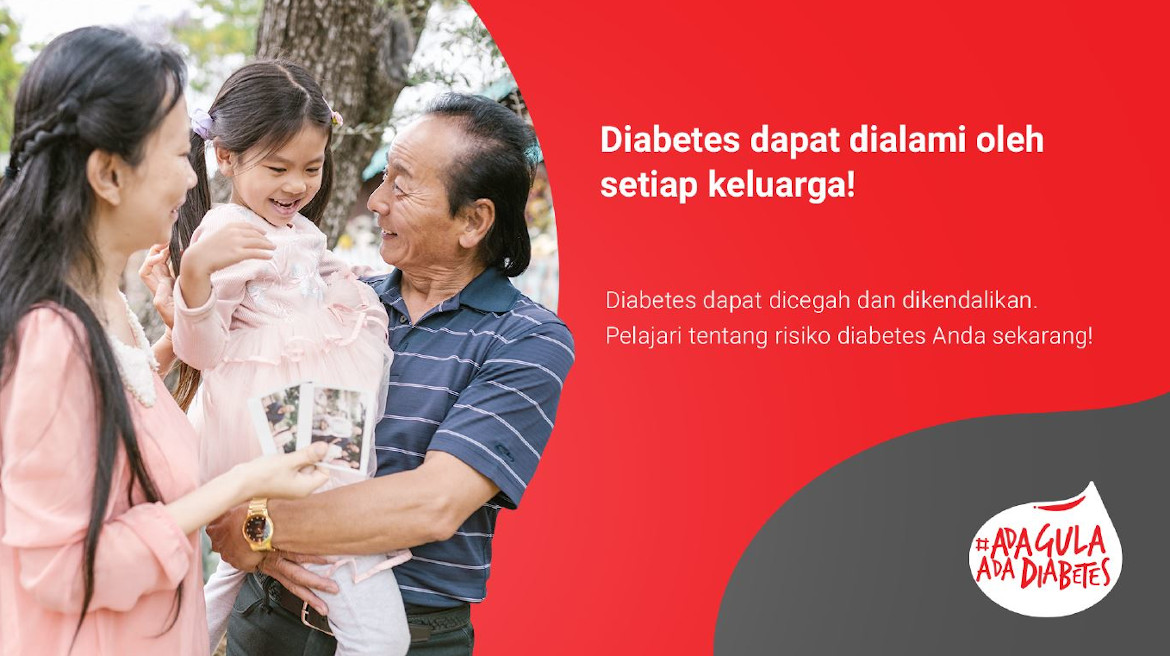 Facebook ad warning about Diabetes and showing a happy family and the hastag "Ada Gula, Ada Diabetes"..